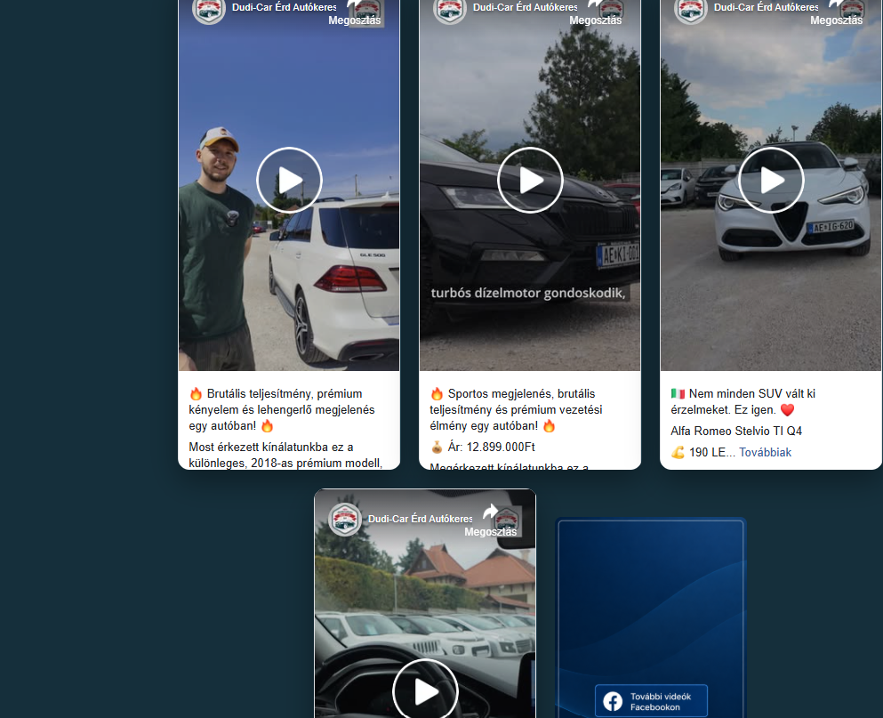 Dudi-Car autókereskedés weboldal – videós referenciák